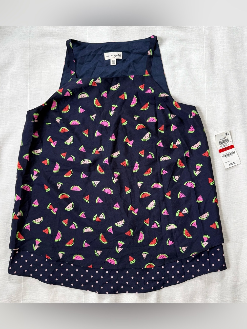 Maison Jules Watermelon Print Sleeveless Tank Top | Navy Summer Blouse XS NWT - Picture 3 of 7